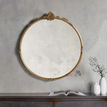 東南亞復古浴室鏡圓形壁掛歐式掛墻法式圓鏡衛生間梳妝臺化妝鏡子