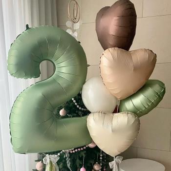 ins韓式40寸橄欖綠數字鋁膜氣球兒童寶寶周歲飄空戶外生日拍照
