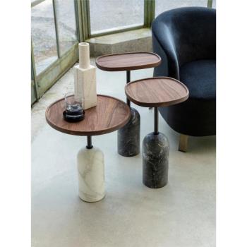 沙發邊幾圓形胡桃木色小茶幾客廳邊角幾輕奢小圓桌實木邊桌小桌子