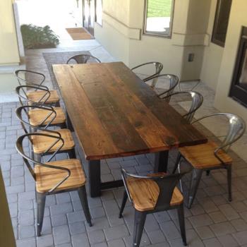 北歐做舊實木餐桌椅組合復古會議辦公桌鐵藝咖啡廳酒吧餐飲桌椅子