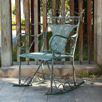外單歐式鐵藝室外花園桌椅戶外靠背搖椅露臺陽臺休閑椅庭院躺椅
