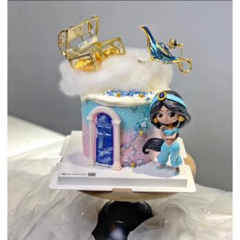 生日蛋糕裝飾韓國網紅蛋糕擺件金屬阿拉丁許愿神燈茉莉公主擺件