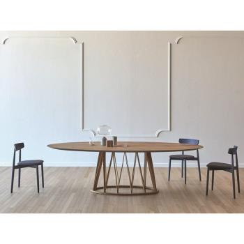 北歐簡約橢圓形實木餐桌時尚休閑咖啡桌創意個性圓形辦公桌洽談桌