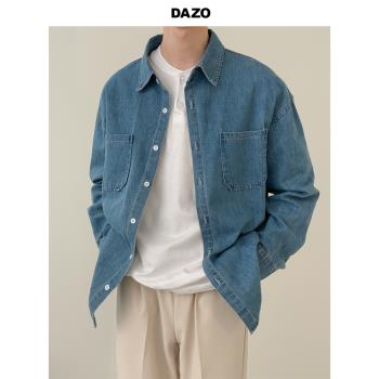 潮DAZO男生質感水洗長袖牛仔襯衫