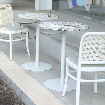 水磨石食堂餐桌網紅甜品奶茶店咖啡廳圓形桌椅餐廳商用簡約長方桌