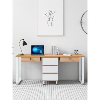 現代簡約電腦桌臺式白色家用鋼架長條書桌臥室北歐雙人學習辦公桌