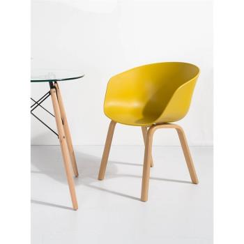 北歐實木餐椅家用現代簡約網紅靠背椅丹麥原木休閑扶手設計休閑椅