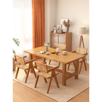 北歐全實木餐桌椅組合加厚家用長方形吃飯桌子小戶型工作臺大板桌