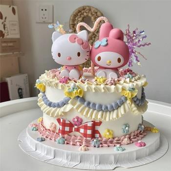 美樂蒂蛋糕裝飾擺件kitty貓凱蒂貓女孩寶寶卡通生日蛋糕裝扮插件
