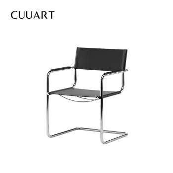 北歐餐椅簡約復古輕奢不銹鋼皮質設計師餐廳書房辦公洽談接待椅子