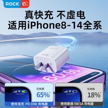 ROCK蘋果PD20W快充數據線套裝適用iPhone14/13/12/11por充電器頭【洛克】