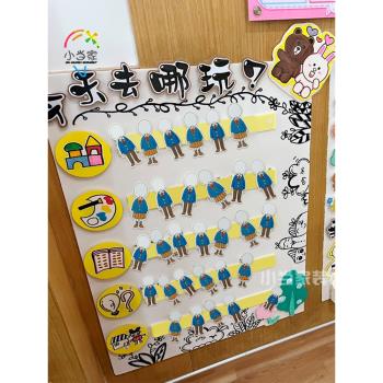 幼兒園教室主題墻面布置裝飾材料名字晨檢卡卡通人物男孩女孩頭像