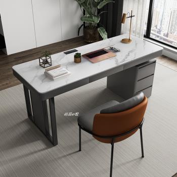 巖板輕奢書桌現代簡約書房寫字臺式電腦辦公桌設計師意式極簡書桌