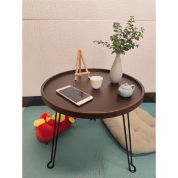 折疊小圓桌子客廳家用圓形創意沙發邊茶幾戶外陽臺迷你咖啡桌竹木