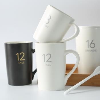 簡約陶瓷馬克杯帶蓋帶勺 創意辦公室大容量水杯家用咖啡杯泡茶杯
