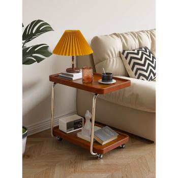 C型沙發邊幾現代簡約小戶型客廳實木邊桌雙層收納移動小茶幾角幾