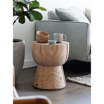 北歐原木家用茶幾民宿坐凳實木墩床頭凳現代簡約沙發邊幾木樁凳子