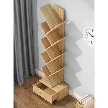 實木書架置物架簡易樹形創意兒童書柜落地家用多層客廳儲物收納架
