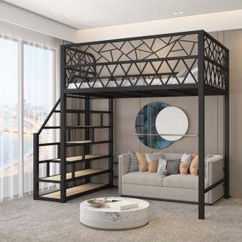 loft復式閣樓床上床下桌多功能省空間簡約樓閣床小戶型鐵藝高架床
