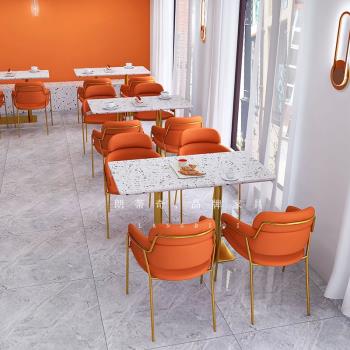 不銹鋼餐椅網紅奶茶店水磨石餐桌洽談桌商用餐廳桌子椅子組合北歐