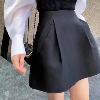 高級短裙女歐洲站2023夏款韓版緞面洋氣蓬蓬a字花苞半身裙傘裙