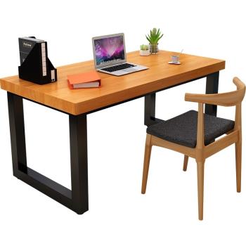 實木電腦桌簡約現代鐵藝辦公桌家用臺式書桌會議桌復古寫字桌子臺