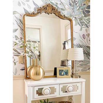 美式復古化妝鏡歐式雕花巴洛克壁爐裝飾鏡法式衛生間浴室鏡子掛墻