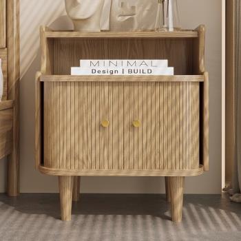 白蠟實木床頭柜日式原木柜現代簡約臥室家具火星巖藝術小型邊柜