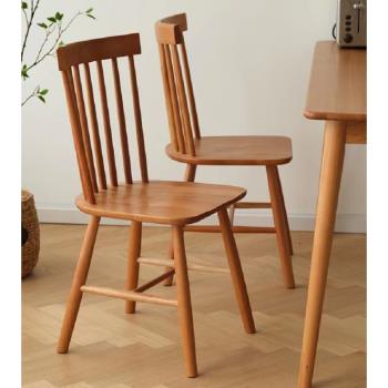 家用北歐法式椅子櫻桃木白橡木溫莎椅實木簡約靠背椅原木餐廳餐椅