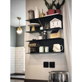 北歐鐵藝一字板墻上置物架ins簡易層架壁掛廚房隔板收納掛墻書架