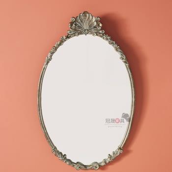 復古化妝鏡美式衛生間壁掛浴室鏡輕奢橢圓形玄關歐式雕花梳妝鏡子