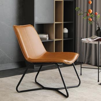 北歐設計輕奢沙發椅子橙色小戶經濟型皮藝極簡約單人家用陽臺休閑