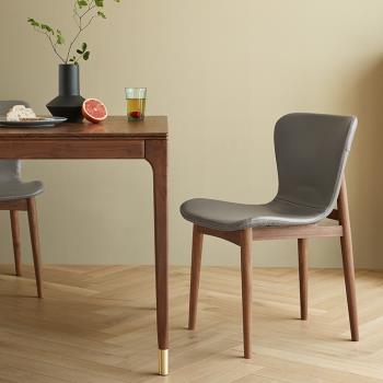 北歐輕奢實木黑胡桃木餐椅家用軟包靠背椅現代簡約餐廳餐桌椅子