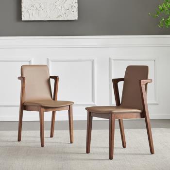 實木餐椅家用現代簡約真皮書桌椅北歐會議靠背椅凳小戶型餐廳椅子