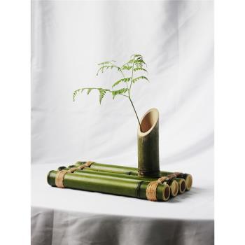 竹排流水擺件竹子桿竹排架竹筒裝飾花器迎賓牌魚缸竹排小竹排板