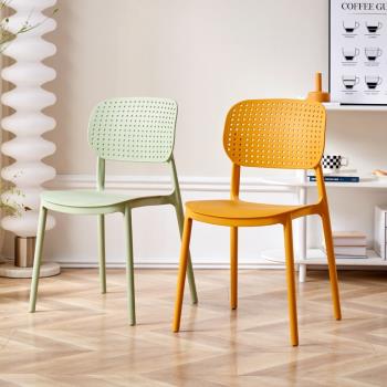 北歐餐椅家用塑料椅子現代簡約靠背牛角餐桌椅可疊放臥室書桌凳子
