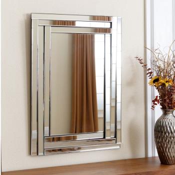 歐式時尚化妝鏡 簡約鏡面穿衣鏡 新古典玄關裝飾鏡現代木質試衣鏡
