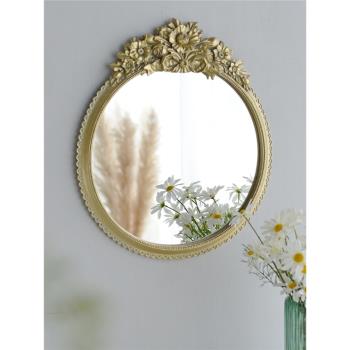 JZ036 歐法式輕奢金色復古雕花臥室化妝梳妝鏡子背景墻飾品壁掛