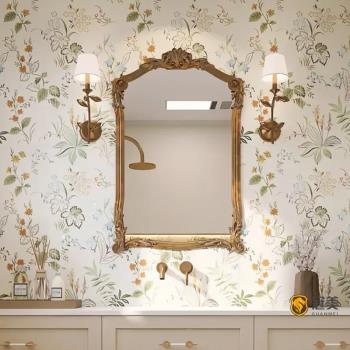 法式復古浴室鏡壁掛歐式雕花衛生間掛墻化妝鏡壁爐玄關墻面裝飾鏡