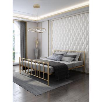 北歐輕奢鐵藝床雙人床單人床1.8米1.5烤漆簡約現代加厚加固鐵床架