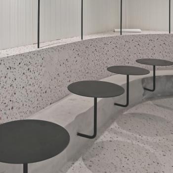 北歐靠墻壁咖啡店桌簡約現代喜茶奶茶店壁裝原木小圓形餐桌大理石