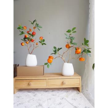 模擬桃子盆景假花小石榴果樹餐桌花卉櫥櫃原創小蜜橘裝飾家居擺件