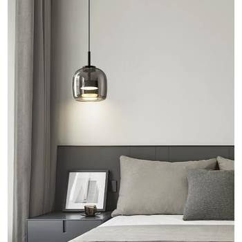 意式臥室床頭吊燈輕奢現代簡約大氣玻璃高級灰餐廳吧臺三頭吊線燈
