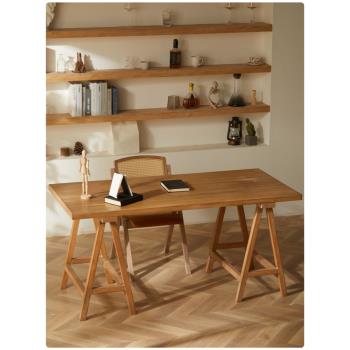 梵辰簡單復古實木餐桌組合書桌長方形做舊民宿家用飯店餐廳咖啡桌