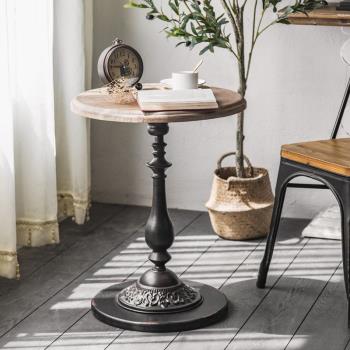 美式復古茶幾小戶型實木圓形小茶臺咖啡廳創意邊幾創意個性小圓桌