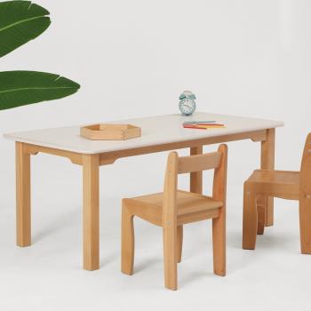 幼兒園早教蒙氏桌椅櫸木兒童長桌方桌圓桌子實木白色書桌木質家具