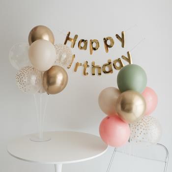 ins復古奶油粉綠桌飄氣球寶寶周歲生日宴派對裝飾金色高級感布置