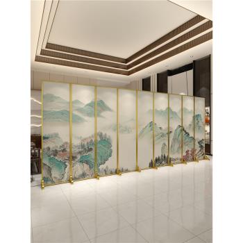 酒飯店屏風隔斷包間新中式輕奢山水裝飾可折疊移動辦公室遮擋折屏