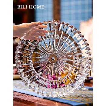 超大茶托盤平盤水晶玻璃盤子現代家用客廳水果盤酒店水杯玻璃托盤