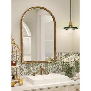 法式復古化妝鏡浴室鏡衛生間壁掛洗手臺掛墻式梳妝鏡led防霧鏡子